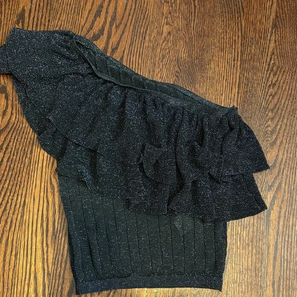 Mango Black Off-Shoulder Ruffle Sweater - Picture 3 of 4